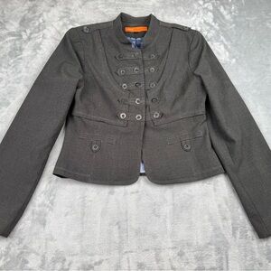 Vtg Cynthia Steffe Blazer Womens 10 Military Epaulettes Charcoal Y2K Steampunk